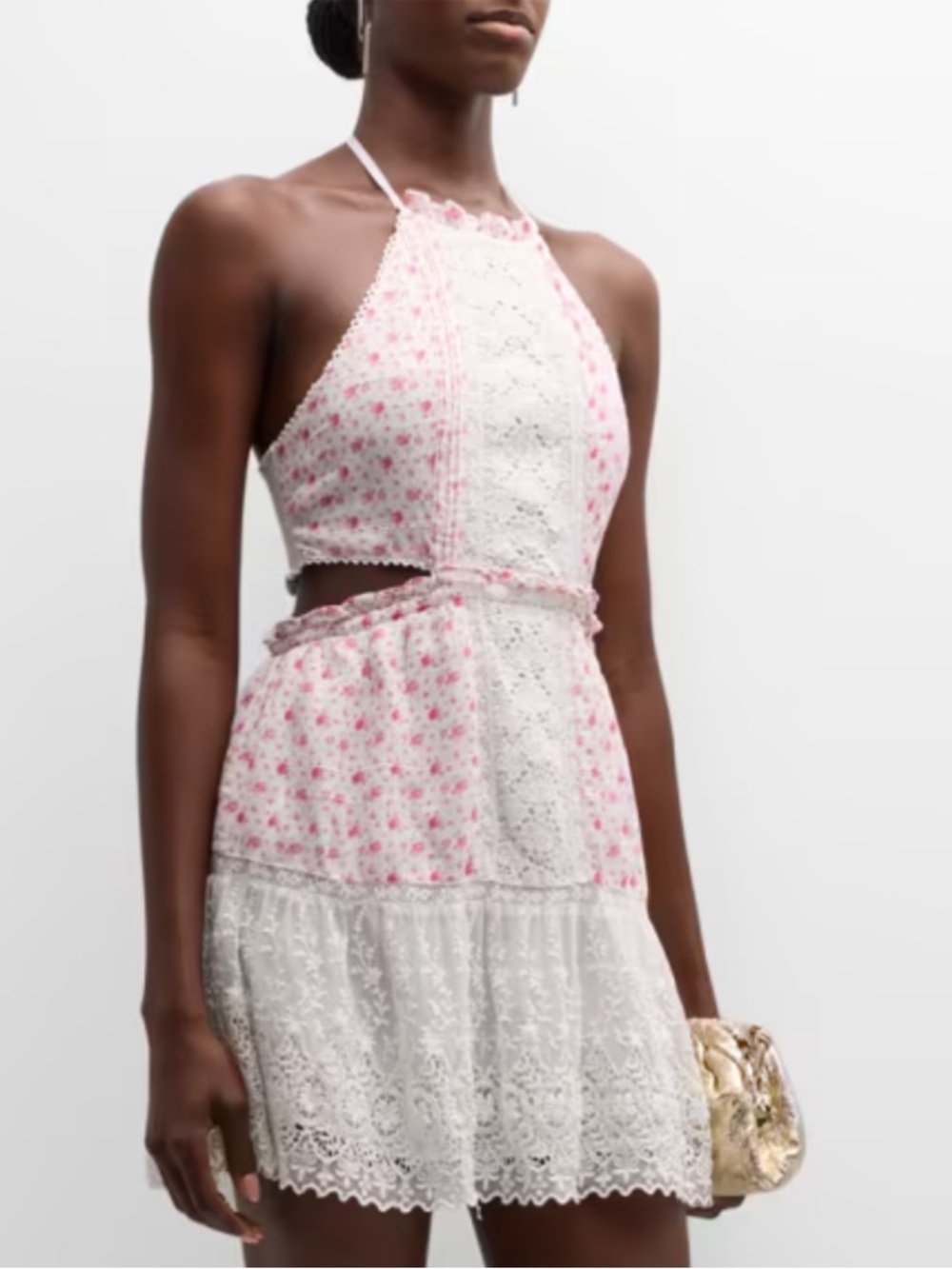 LoveShackFancy Kesia Pink Floral Lace Halter Mini Dress NWT XL